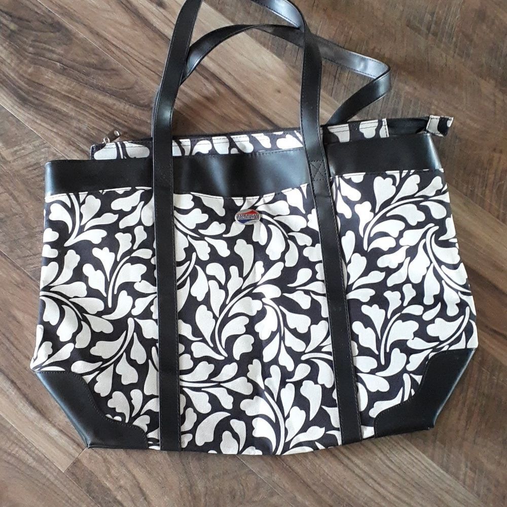 American Tourister Travel Bag Black & white‎ filigree  Print Carry On Tote Bag
